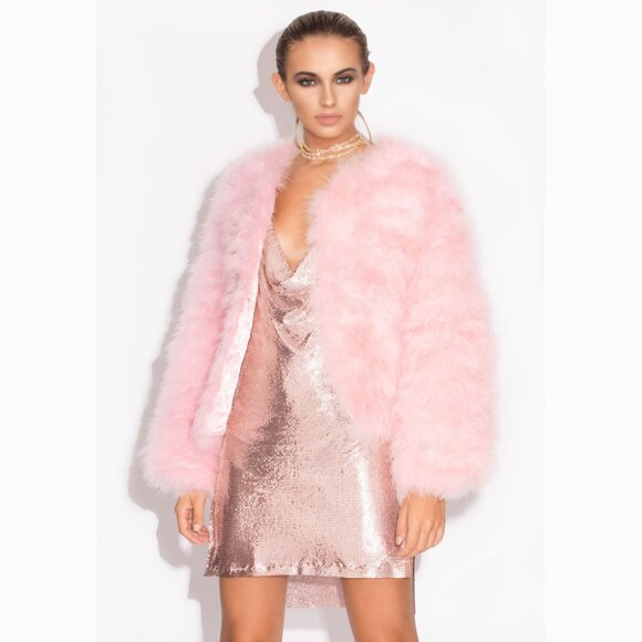 💥SHOWSTOPPER💥Genuine Ostrich Feather Jacket in Light Pink - Picture 2 of 16